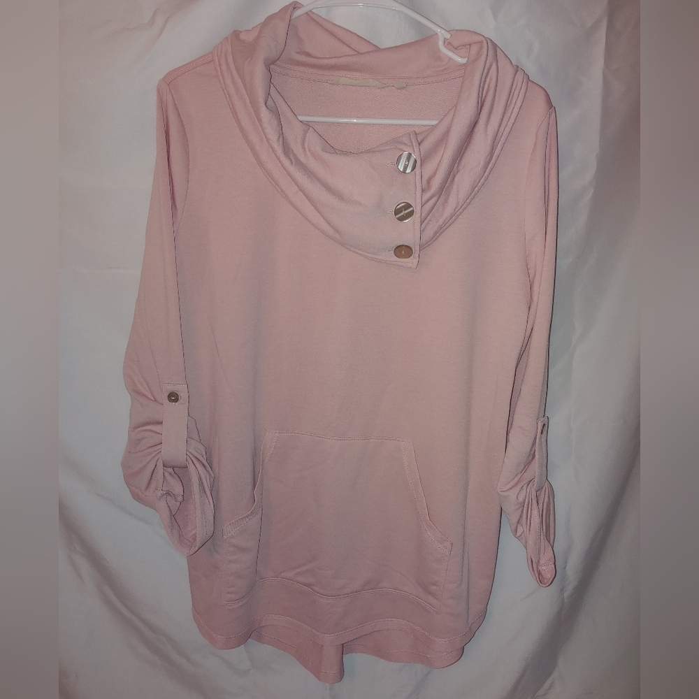 Soft Surroundings Women's Medium Pink Cowl Neck Sweater